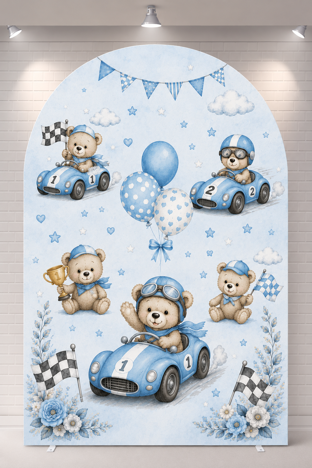 Teddybeer-race-blauw-backdrop-ballonunique